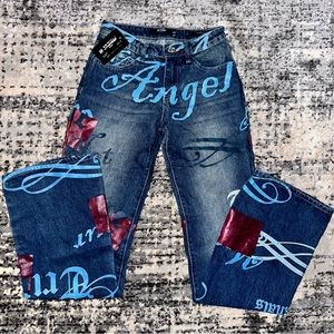 Women’s JADED Size 24 Low Rise “vintage” Word Print Jeans